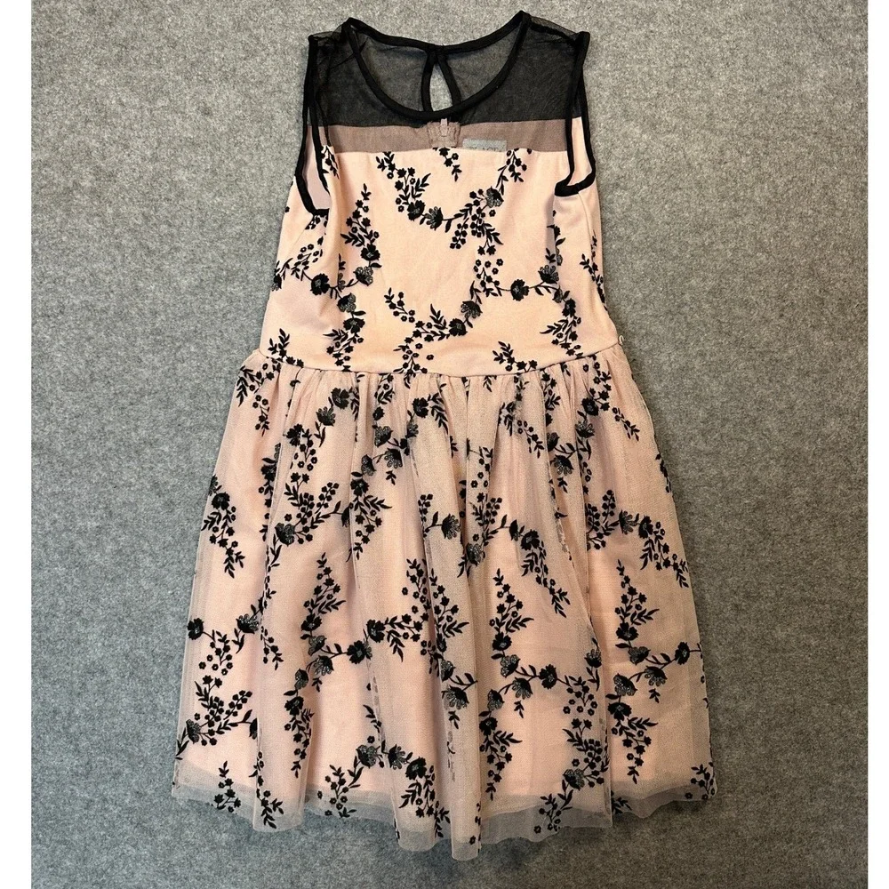 The Children's Place Floral Mesh Party Dress 12 Pink Black Embroidered Tulle